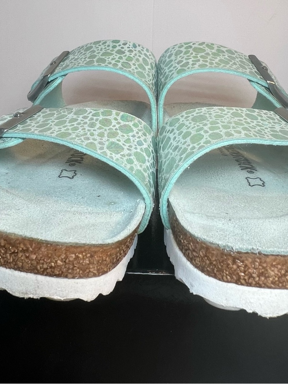 Birkenstock Women’s Light Aqua Iridescent Mermaid Two-Buckle Arizona Sandals 40 - Picture 4 of 10